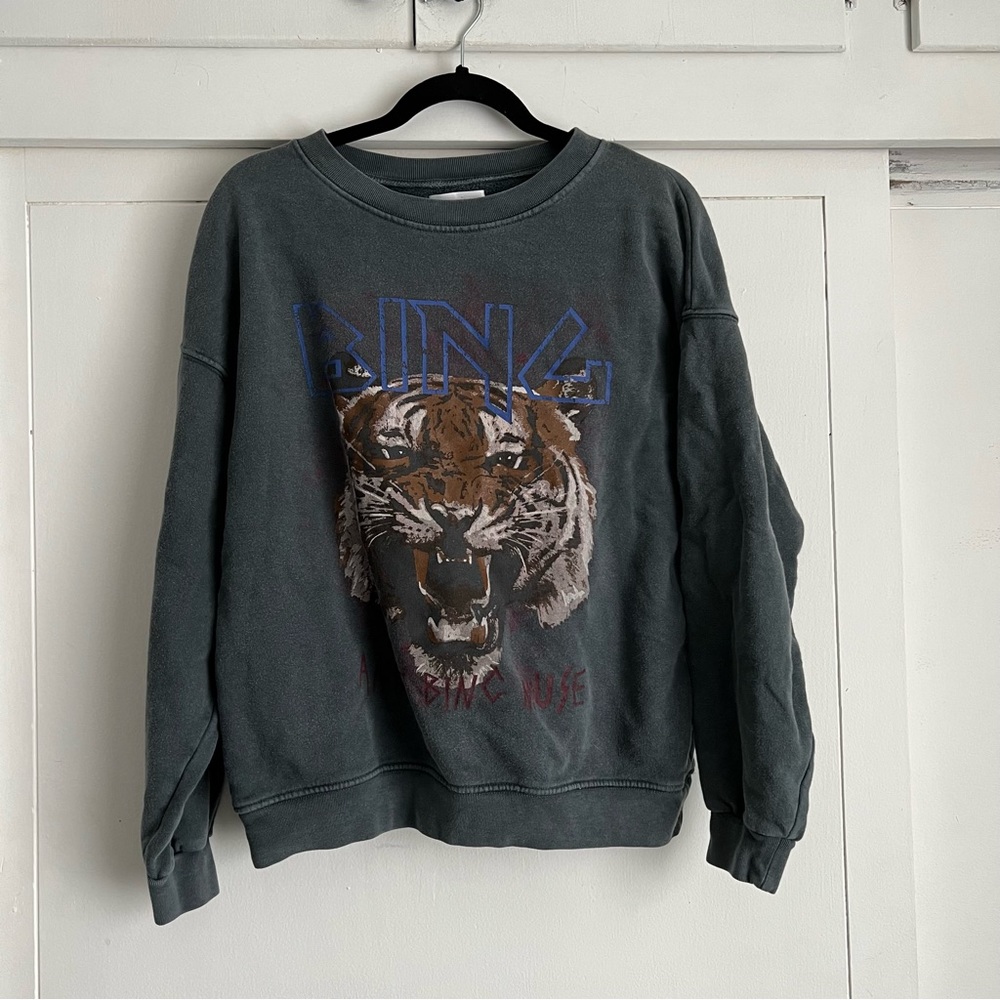Anine Bing Black Tiger Graphic Sweatshirt with Blue Logo